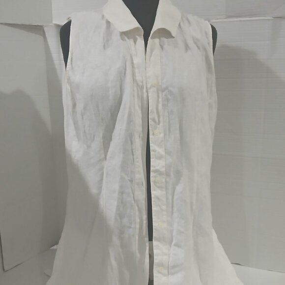 Herman Geist women's cream blouse. sleeveless button front top shirt size L. - Picture 5 of 13